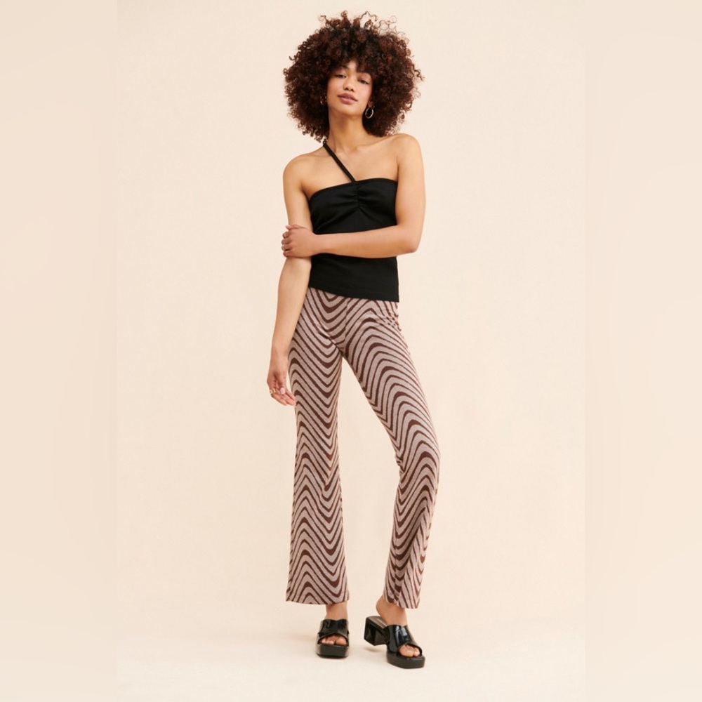 Urban Outfittes Bryn Pull-On Flare Pants Retro Brown Pattern Size XS